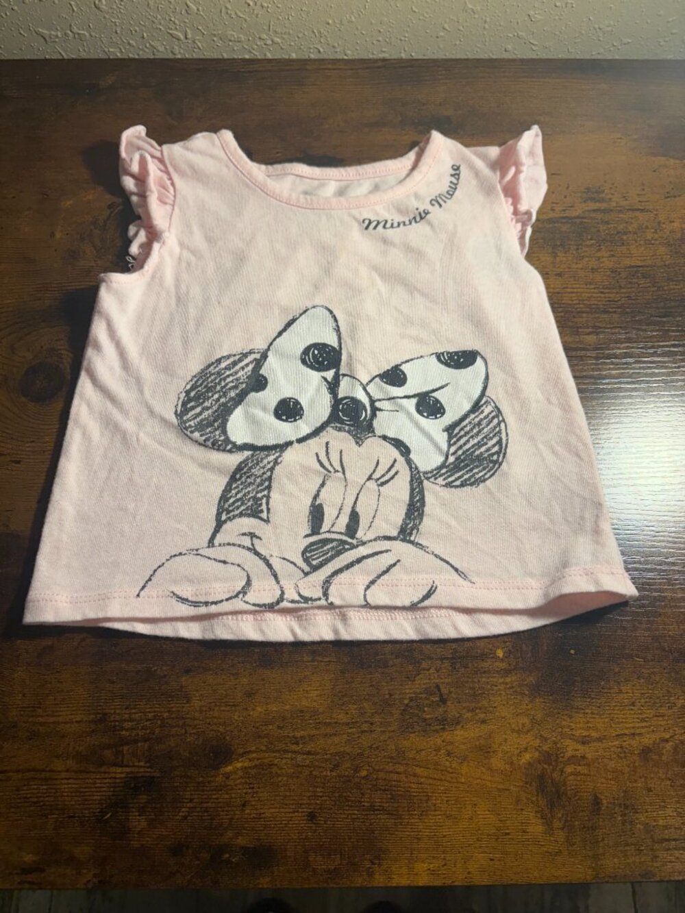 Disney Minnie Mouse Girls Pink Ruffle Sleeve Graphic Top